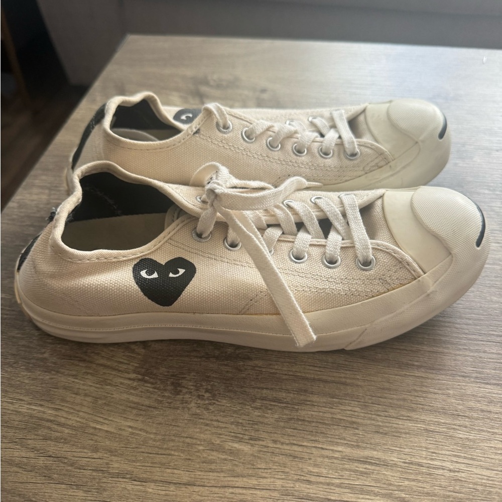 Converse Cream and Black Heart Canvas Sneakers commes des garcons